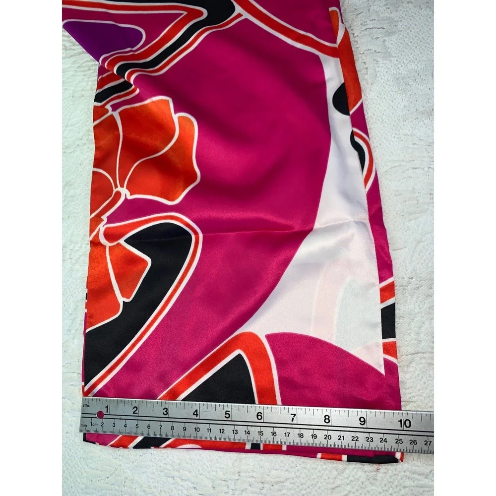 Natori Womens Pajama Set Pink Orange Abstract Floral Satin Button Top Pants S
